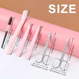 Kifmurase 6 Pcs Pink Eyebrow Trimming Kit with Leather Case, Professional Eyebrow Grooming Set for Women Men, Including Brow Razors Trimmer Brush Scissors Tweezers for Facial or Ingrown Hair Removal
