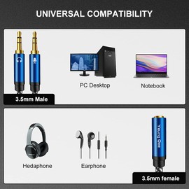 Yeung Qee Headphone Mic Splitter CTIA Standard 3.5mm Female to 2 Dual 3.5mm Jack Male Microphone Audio Y Splitter Adapter Cable Compatible with PC,Laptop Desktop, Gaming Headset, Speaker (blue,30cm)