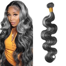 Highlight Bundles P1BGray Body Wave Human Hair Bundle Color #1BGray Body Wave Bundles For Black Women Two Tone Black Mixed With Silver 1 Bundle 18 Inch