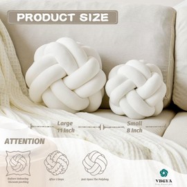 VBGYA Knot Pillow Ball, Soft Decorative Throw Pillows Cushion, 11 Inch Round Plush Knotted Pillows White Pillow, Modern Home Throw Knot Decorative Cushion for Bedroom, Sofa, Couch