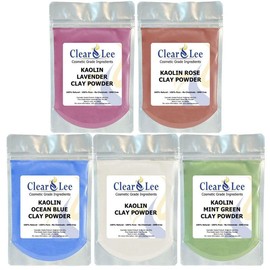 ClearLee Kaolin Clay Cosmetic Grade Powder Sample 5 Pack (White, Rose, Ocean Blue, Mint Green, Lavender) - Unscented Natural Fine Powder