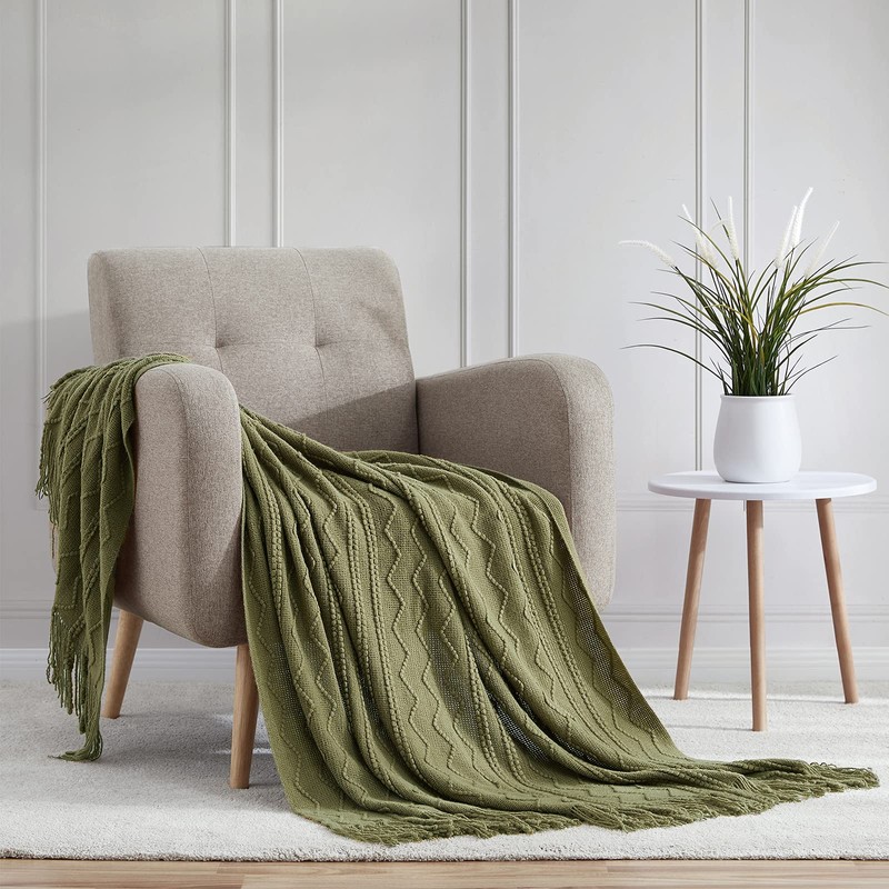 BOURINA Textured Solid Soft Sofa Throw Couch Cover Knitted Decorative