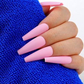 LuckForever 100pc Long Press on Nails Coffin Fake Nails Matte Coffin Press on Nails Medium Ballerina False Nail Soft pink Colored Full Cover Nail Tips Acrylic Presson Nail Women Girls Manicure DIY