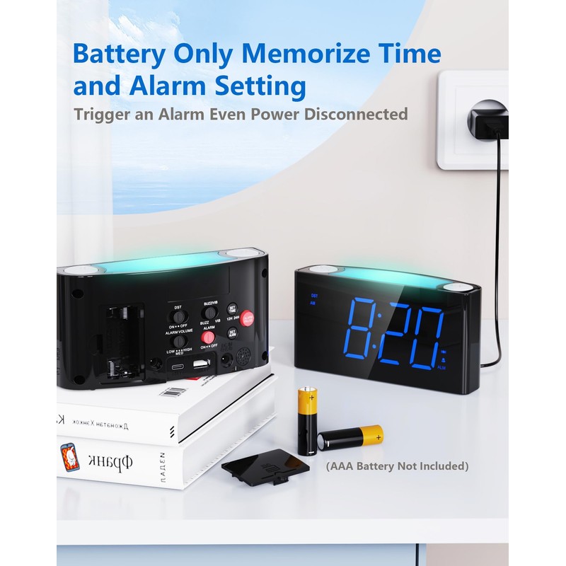Mesqool Vibration Alarm Clock, Digital Deaf Alarm Clock with 7-Colour