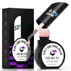 gelike ec Gel Nail Glue UV - 6 in 1 Gel Glue for Nail Tips with Sheer Apricot Nude Color, Base Coat Free, Strong Adhesive for Press on Nails Acrylic Tips, Ideal for Salon and Home DIY