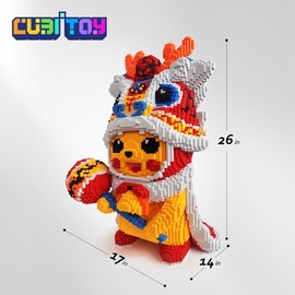 Cubi Animation Series Large Lion Dance Pika (18,888 PCS) Micro 3D Building Block Model