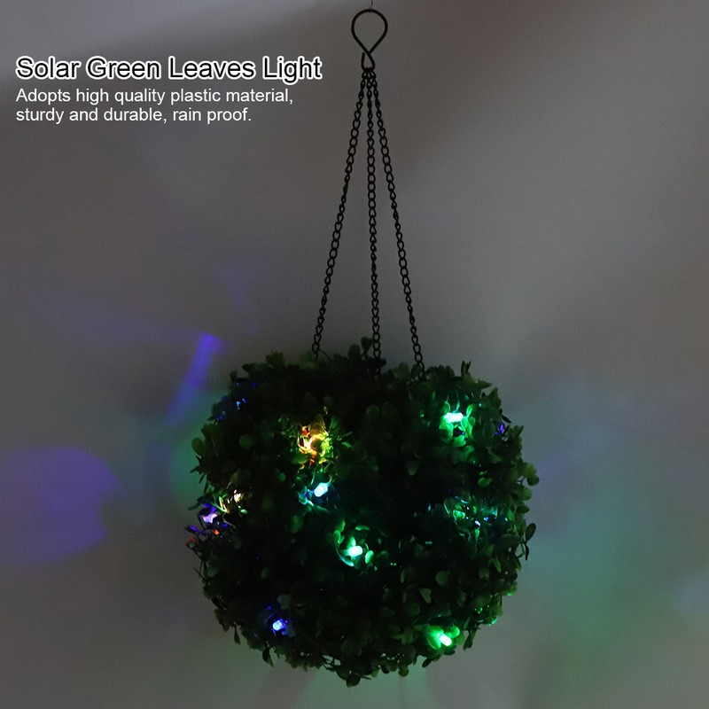 Solar LED Rattan Ball Lights Hanging Simulation Plastic Green Leaves