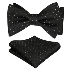 Alizeal Mens Polka Dot Self Tied Bow Tie and Pocket Square Set, black