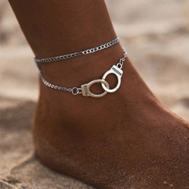 Yienate Boho Love Handcuffs Charm Anklet Dainty Silver Layered Anklet Bracelet Beach Anklet Jewellery Accessories for Women and Girls