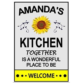 Amanda's Sunflower Refrigerator Kitchen Magnet. Customize for any name. Together is a Wonderful Place to be. 3 sizes. This flexible magnet is available for quick shipping.