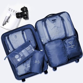 Travel Packing Cubes, Toifucos Multifunction 8pcs/set Travel Cubes Luggage Organiser Waterproof Travel Compression Suitcase Bag Travel Essential Bag, Navy Blue