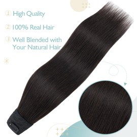 TESS Clip-In Real Hair Extensions, Black, 55 cm, One Piece U-Shaped Clip-In Real Hair Extensions, 5 Clips, Remy Hair Extensions, 75 g, #1B Natural Black Extensions Clip-In Real Hair