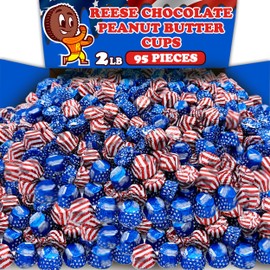 Patriotic Candy Milk Reese Chocolate Peanut Butter Cups, 2 Lbs Bulk, Red, White and Blue American Flag Foils, Individually Wrapped for July 4th Independence Day Parties, Memorial Day, Election Day Treats