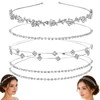 4 Pcs Rhinestone Headbands for Women Silver Bridal Wedding Hair
