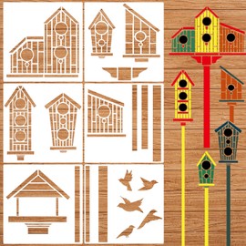 Bird House Stencils for Painting Large Wall Stencils 14” Reusable Art Crafts Drawing Templates for Garden Fence Room Wall Wood Furniture