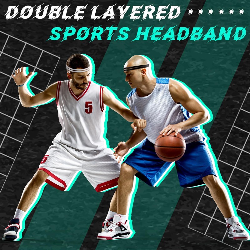 Shappy 3 Pieces Double-Straps Sport Headbands Elastic Hairband Non-Slip Sweatband