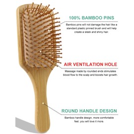 Bamboo Hair Brush Set, 12 Pack, Bulk Natural Paddle Brushes with Ball-Tipped Bristles DIY No Logo