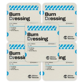 Rhino Rescue 5 Pack 4" X 4" Burn Dressing, Burn Gel Cooling Soothing Cream Relief Burn First Aid Supplies (5)