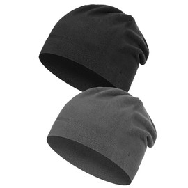 MELLIEX Pack of 2 Winter Hats Unisex Slouch Beanie Hat Warm Fleece Hat for Men and Women (Black, Grey), Black, grey
