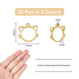 DICOSMETIC 20Pcs 2 Colors Open Back Bezel Pendants Cat Head Jewelry Molds for Epoxy Resin Crafts Small Cat Hollow Frame Charms Stainless Steel Charms for Jewelry Making, Hole: 1mm