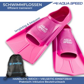 Aqua Speed Short Flippers For Adults And Children, High Tech Soft Training Flippers, Lightweight Short Flippers For Swimming Training, pink, 37/38