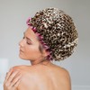Reusable Waterproof Shower Cap - Double Thick, Leopard Red Border