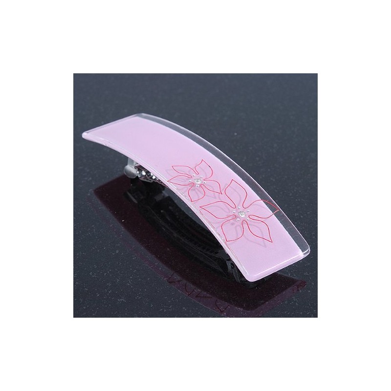 Light Pink Floral Plastic Barrette Hair Clip Grip - 10cm