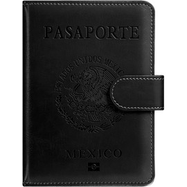 Porta Pasaporte y Visa Mexicano on Cierre Magnético Funda Pasaporte con 10 Compartimientos para Hombre con Protección RFID (Negro)