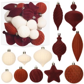 SY Super Bang 30PCS Velvet Christmas Ornaments Set, Flocked Shatterproof Assorted Hanging Xmas Tree Ball Decorations, for Home Party Holiday Decor (Coffee/Beige).