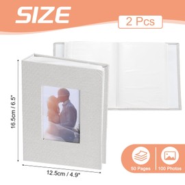 sourcing map Photo Album, 4 x 6 Linen Cover Photo Album Small Photo Album Book for 100 Pockets Hold 100 Pictures for Wedding Family Anniversary Engagement Travel, (Beige), 2Pcs
