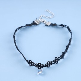 Erimberate Bohemian Black Lace Flower Choker Necklace Crystal Pendant Necklace Black Lace Clavicle Choker Necklace Short Tattoo Lace Necklace Chain Vintage Flower Lace Necklace Choker Jewelry for Women