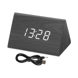 uxcell Wooden Alarm Clock with White Digits, Black Digital Alarm Clocks for Bedrooms with USB Charging Port, Adjustable Volume, Dimmable, Snooze, 12/24H