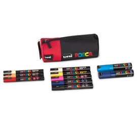Faber-Castell 205089 Uni-Ball Posca Marker Set, 10 Posca Pens and a Pencil Case, for Work, Hobby and Leisure