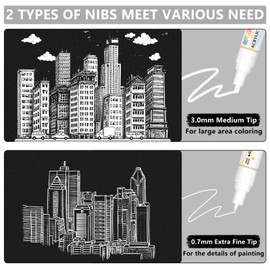 GPLMQ White Paint Pens - 4 Pack Dual Tip Acrylic Paint Markers (0.7mm & 3mm), Non-Toxic, Water Based Markers for Art Painting, Stone, Ceramic, Glass, Wood, Fabric, Metal, DIY Crafts