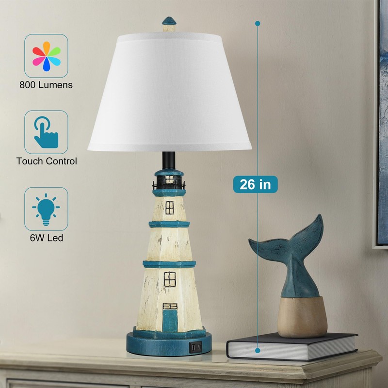 WIHTU Table Lamps Set of 2, Bedside Lamps with Dual