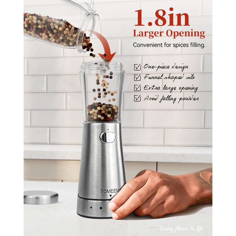 Electric Salt and Pepper Grinder Set with Storage Base, Stainless