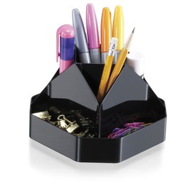 Officemate OIC Recycled Compact Rotary Organizer, 9 Compartments, 5.5 W x 5.5 D x 3.875 H, Black (23152)