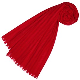 Lorenzo Cana Women's Scarf Made of Finest Cotton with Silk Elaborately Jacquard Woven Subtle Web Stripes Natural Fibre Scarf Scarf 55 cm x 180 cm, Tomato Red