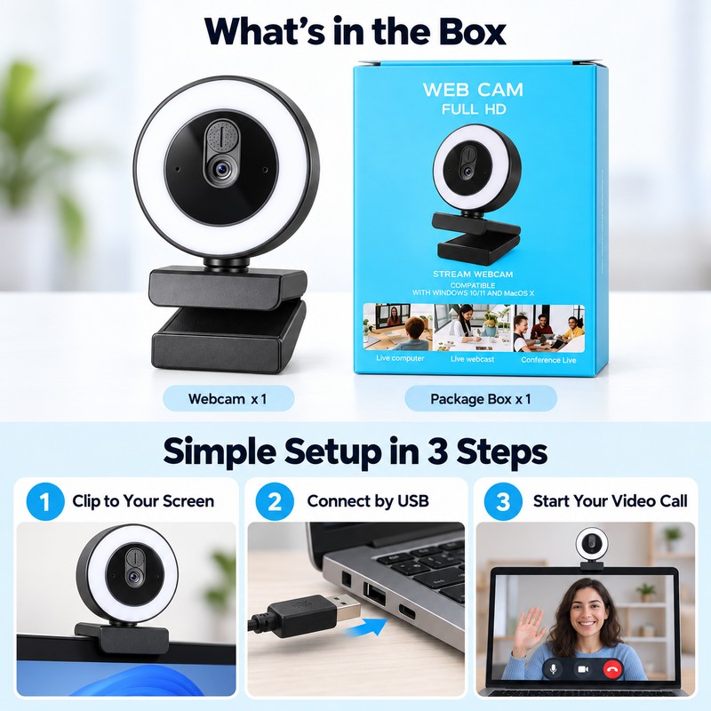 1080P USB Webcam for Video Calls & Streaming – Autofocus