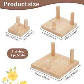 PLIGREAT 3 Pcs Wooden Display Stand Three-Peg Display Easel Stands Square Wooden Base for Fossil Coral Geodes Rock Mineral Agate Exhibition Rock Display Holder (3 Size)