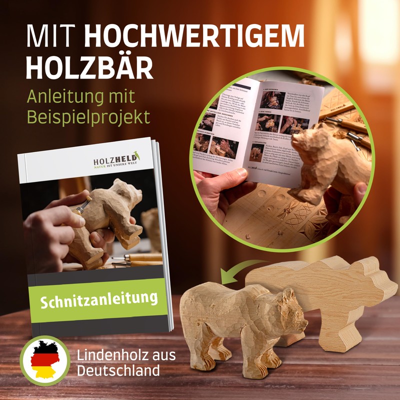 HOLZHELD Carving tool and carving blank (17 pieces) in very
