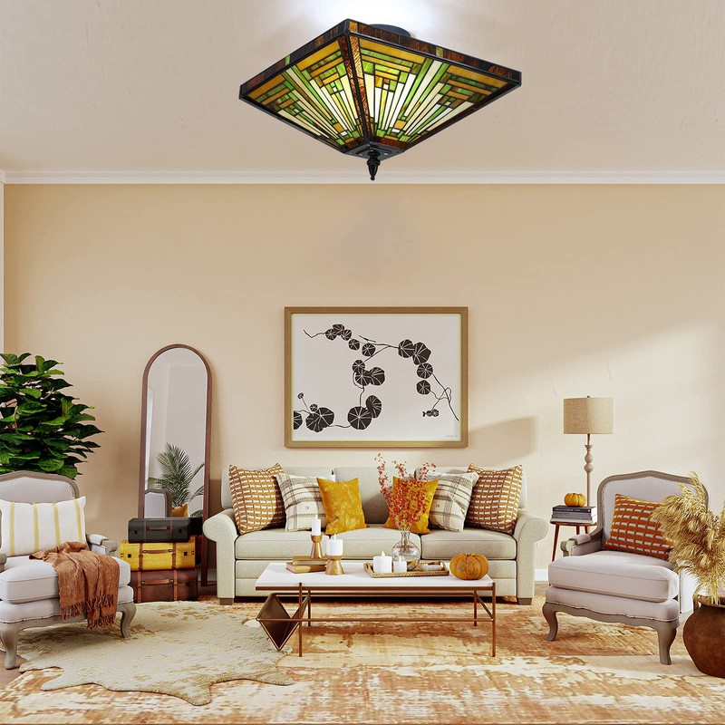 ATOLOMOTOR 14"×12" Stained Glass Bowl Shade Ceiling Light,Tiffany Style Pendant
