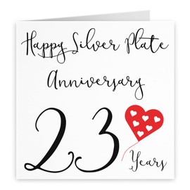 Hunts England - 23rd Wedding Anniversary Card - Happy Silver Plate Anniversary - 23 Years - Red Heart Collection