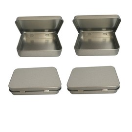 Metal Hinged Empty Hinged Tin Container with Lid, Silver Mini Portable Storage Tin Box for Pills Crafts Herbs Home Jewelry Organizer, Rectangular Candy Tin Empty Box (4 Pack)