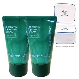 Innisfree Green Tea Ceramide Cream Tube 50ml x 2 + Play Green Cosmetic Pouch (Blue) / 이니스프리 그린티 세라마이드 크림 튜브 50ml 2개+플레이그린 화장품 파우치(블루)