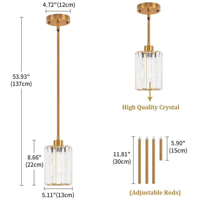 ZSMIHDOH 2 Pack Pendant Lights Kitchen Island, Modern Gold Crystal