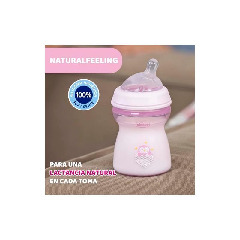 CHICCO, Biberón Natural Feeling, Color Rosa, 250 ml