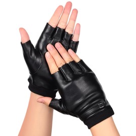 LIOOBO PU Leather Gloves Cycling Half Finger Round Tactical Gloves Driving Gloves for Men Women (Black)
