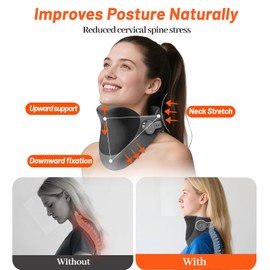 CXGTCI 3 in 1 Thermal Neck Stretcher Height Adjustable 15 Intensity Massager -Neck Posture Support for Home Use (Grey)