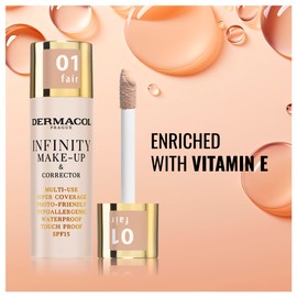 Dermacol Infinity make-up and corrector, Multi-use, Super coverage, Photo-friendly,Hypoallergenic,Waterproof, Touch proof, SPF 15, 01, Fair